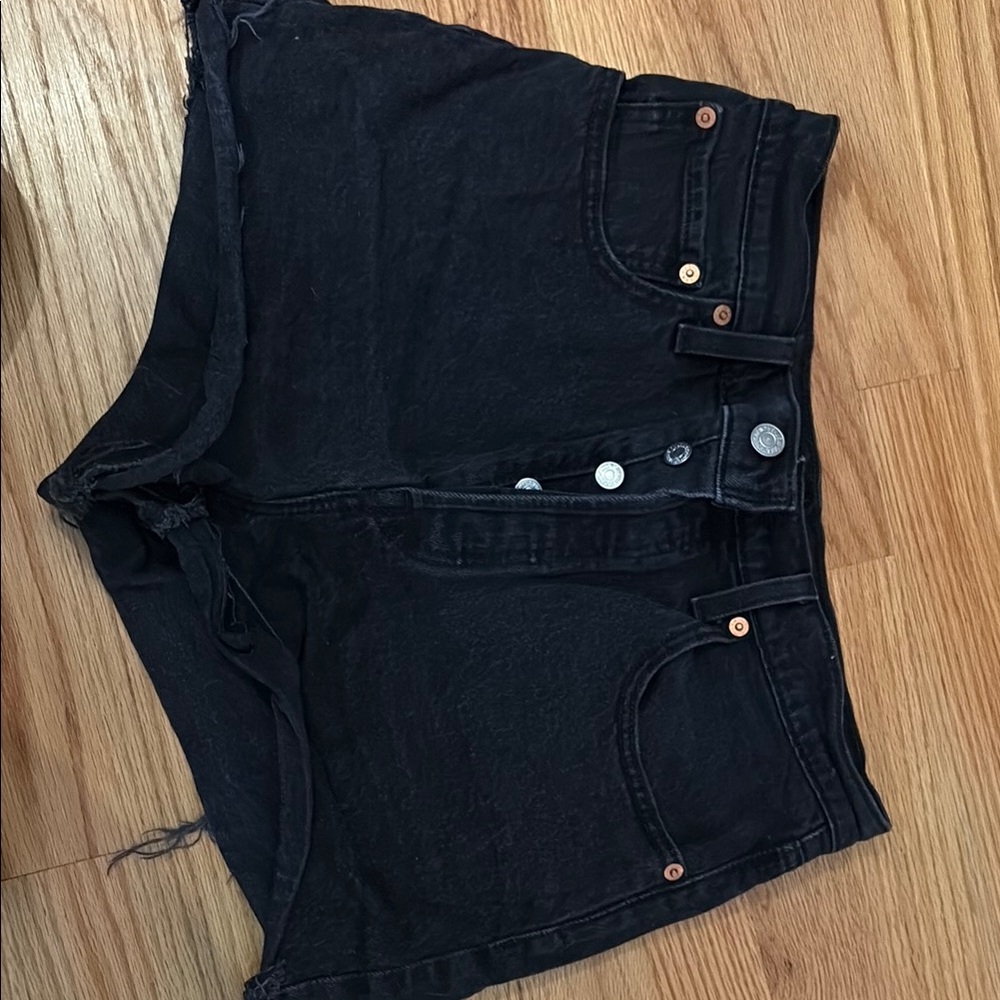 Levi's Black Jean Shorts High-Waisted Raw Hem
